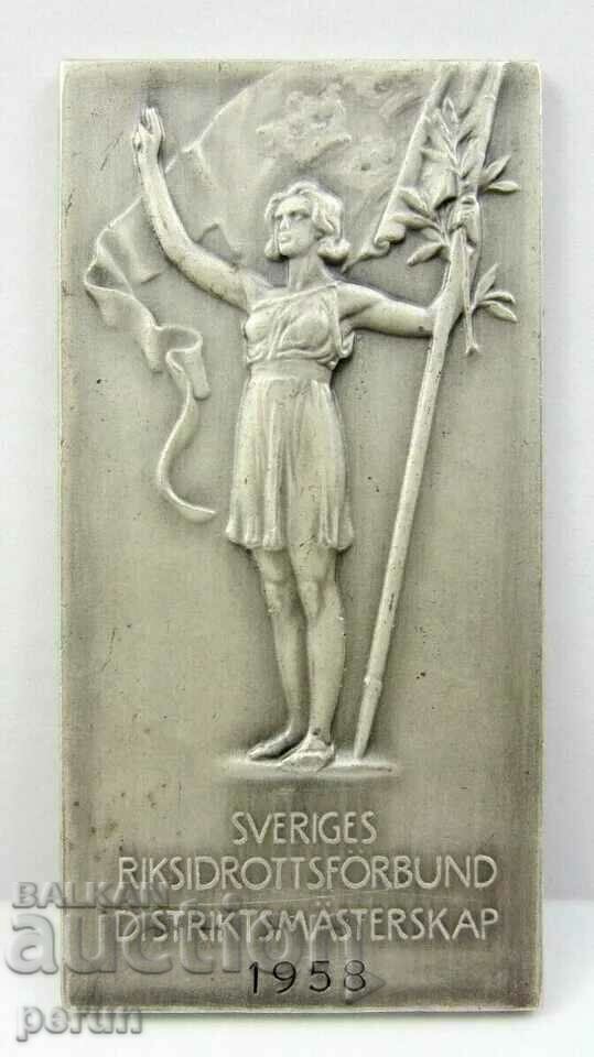 SWEDEN-AWARDED SPORTS PLAQUE-1958-ORIGINAL - 5 SWEDEN-AWARDED SPORTS PLAQUE-1958-ORIGINAL - 5