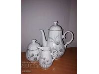 Tea and milk jugs and porcelain sugar bowl