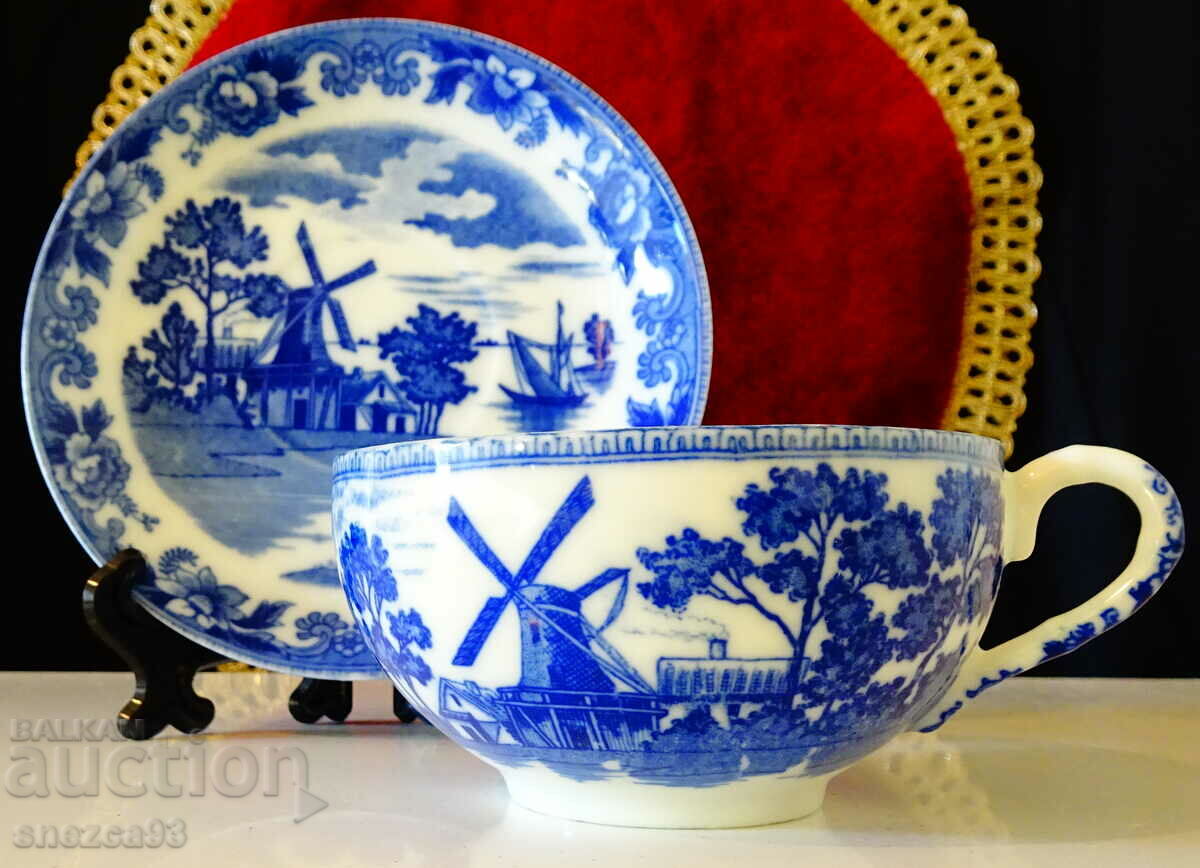 Delft style Japanese porcelain cup and saucer.