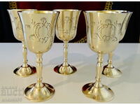 English bronze cups, 5 pcs., baroque ornaments.