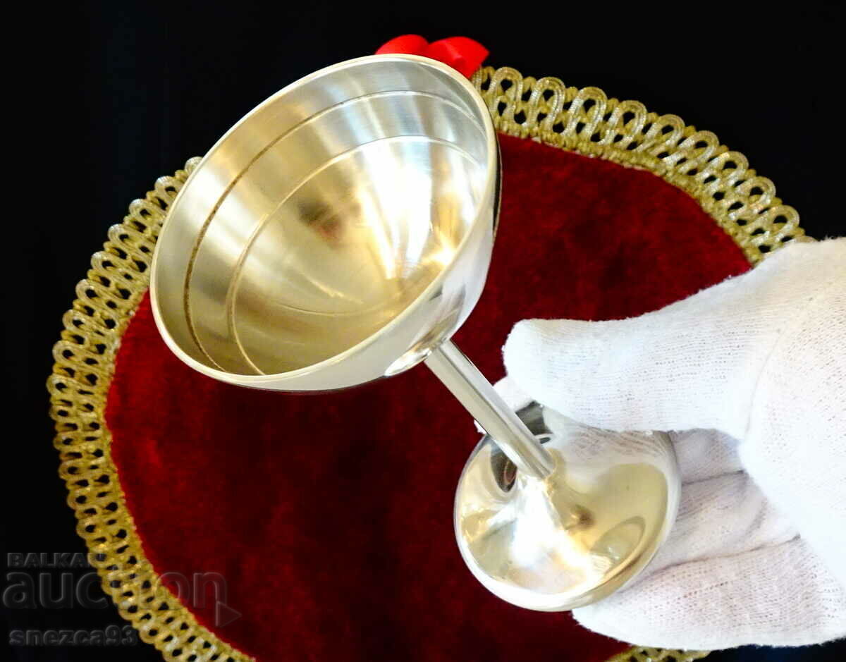 Antique silver-plated cup on a stand, bronze - 6 Antique silver-plated cup on a stand, bronze - 6