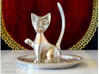 Silver-plated Cat figure, jewelry stand.