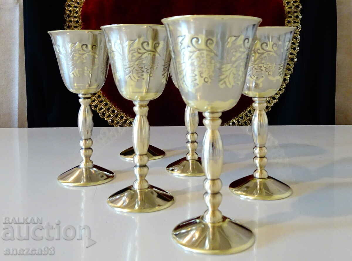 Bronze rakia glasses, on a stand, vines, grapes - 5 Bronze rakia glasses, on a stand, vines, grapes - 5