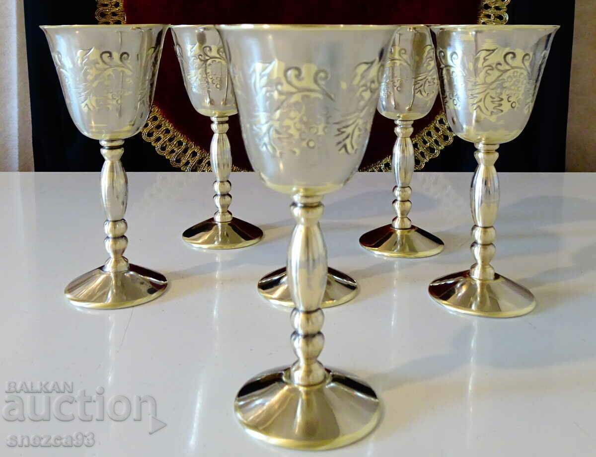 Bronze rakia glasses, on a stand, vines, grapes Bronze rakia glasses, on a stand, vines, grapes