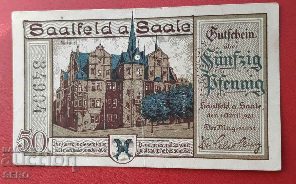 Banknote-Germany-Thuringia-Saalfeld-50 pfennig 1921