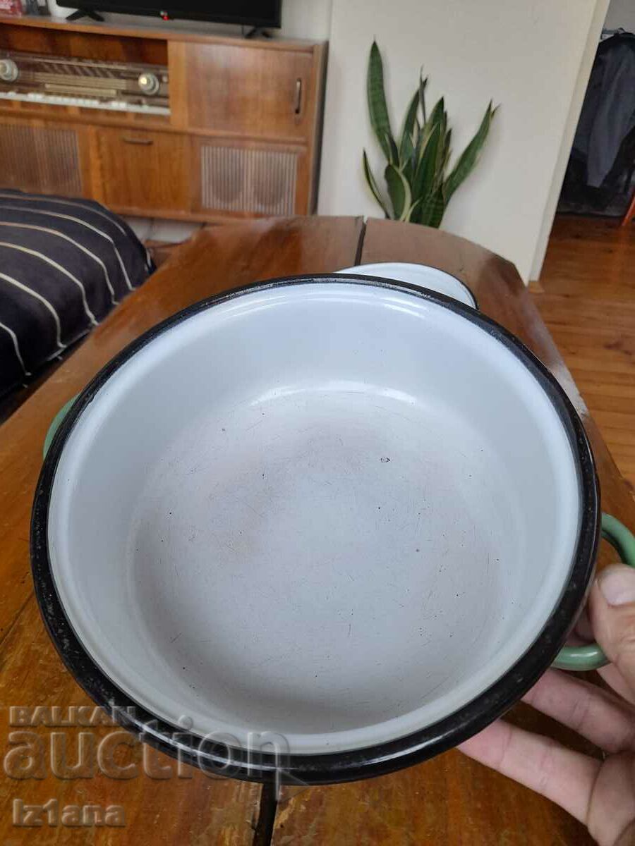 Old enamel pot with price 27.00 BGN | € 13.80 Old enamel pot with price 27.00 BGN | € 13.80