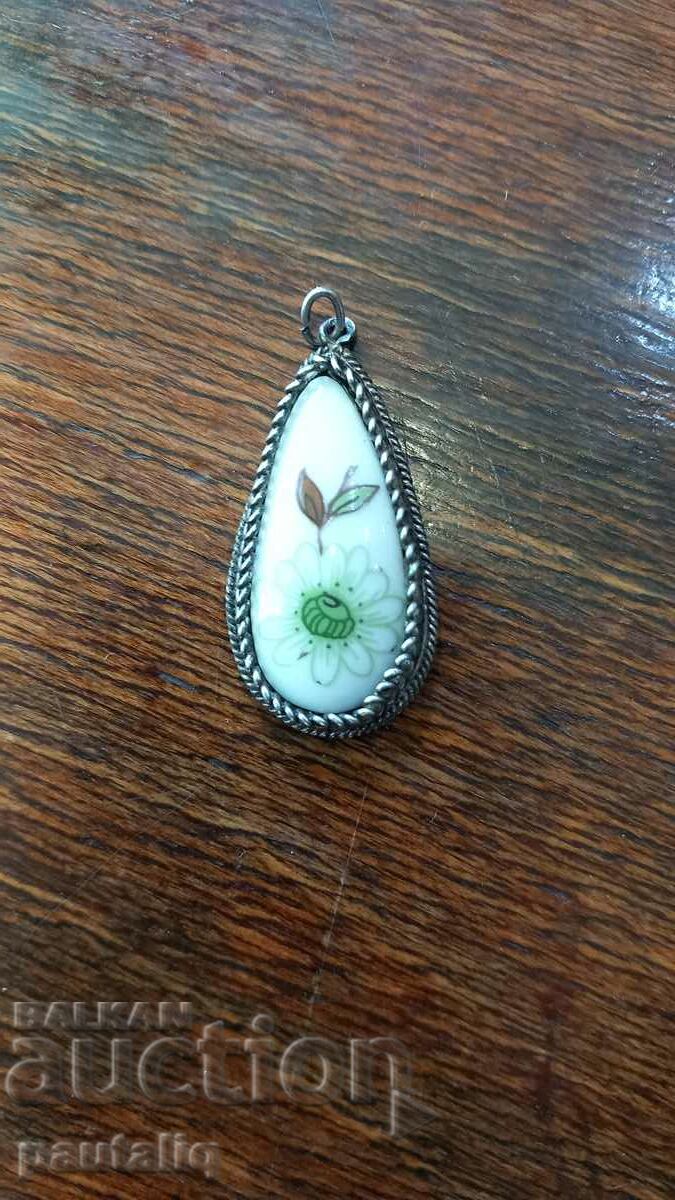 OLD PORCELAIN PENDANT WITH SILVER MOUNTING