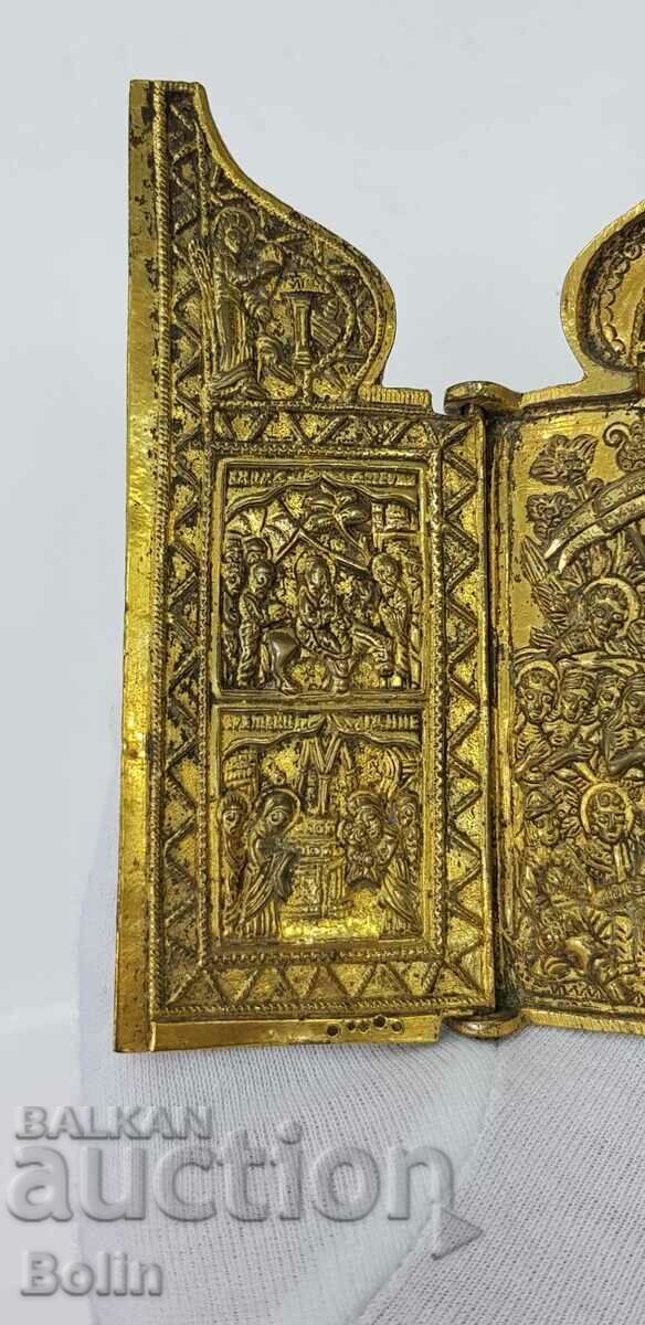 Rare Russian Czarist Bronze Icon Triptych 19th Century - 5 Rare Russian Czarist Bronze Icon Triptych 19th Century - 5