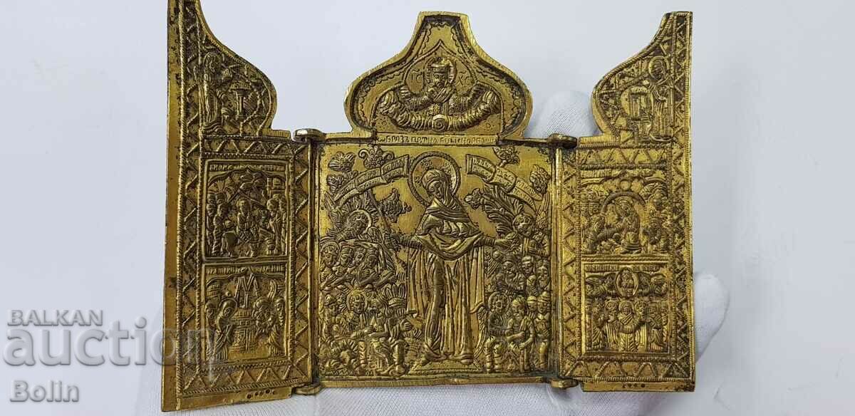 Rare Russian Czarist Bronze Icon Triptych 19th Century