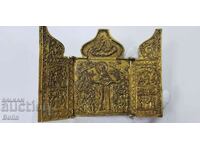 Rare Russian Czarist Bronze Icon Triptych 19th Century