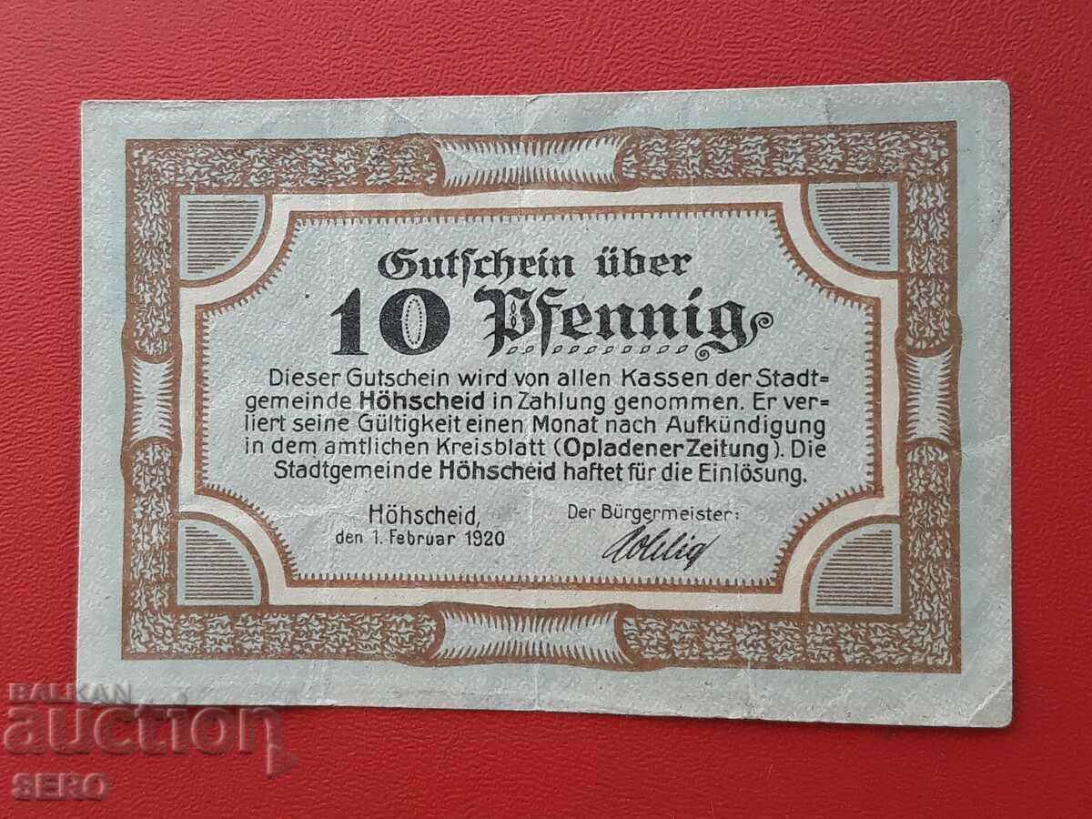 Bancnota-Germania-Prusia-Hochscheid-10 pfennig 1920