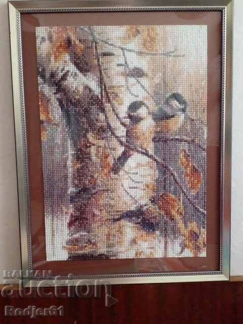 Ταπισερί, παζλ, εικόνα με χάντρες διαμαντιών - πουλιά σε σημύδα με τιμή 35.00 BGN | € 17.90 Ταπισερί, παζλ, εικόνα με χάντρες διαμαντιών - πουλιά σε σημύδα με τιμή 35.00 BGN | € 17.90