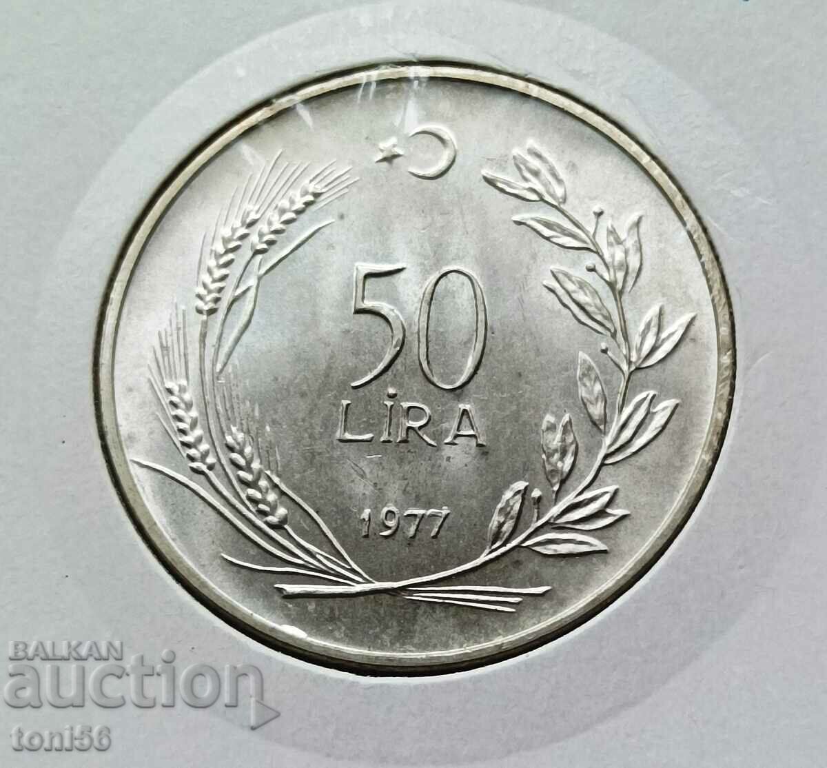 Turcia 50 Lire 1977 FAO Argint