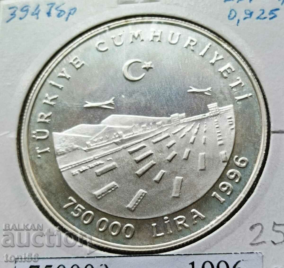 Turkey 750,000 Lira 1996 Jubilee Silver