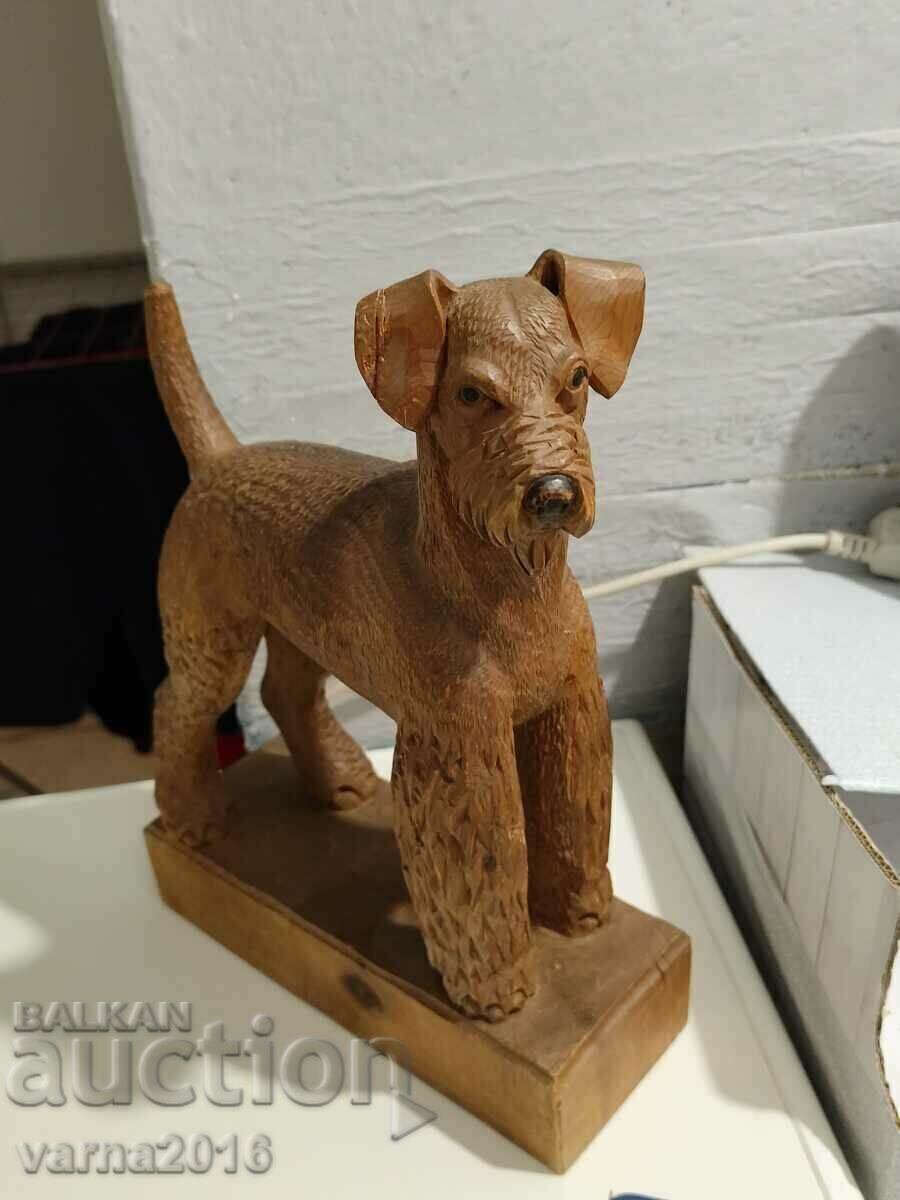 Figurină din lemn de câine Airedale Terrier de epocă