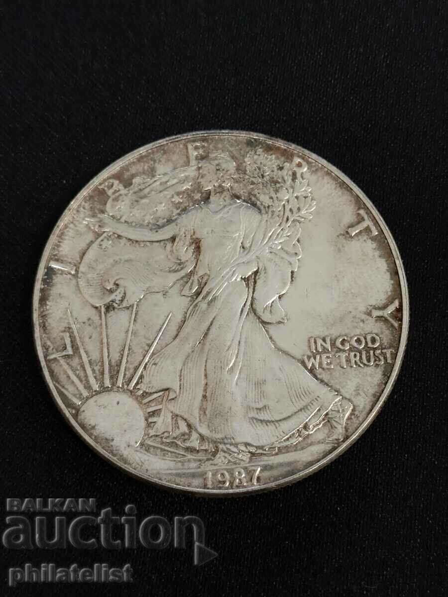 SUA 1987 - 1 dolar - American Silver Eagle - 1 OZ UNC cu preț 120.00 BGN | € 61.36