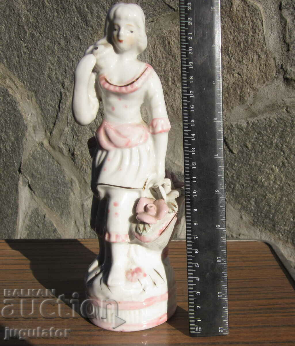 Old porcelain figure statuette woman with a basket of roses - 6 Old porcelain figure statuette woman with a basket of roses - 6