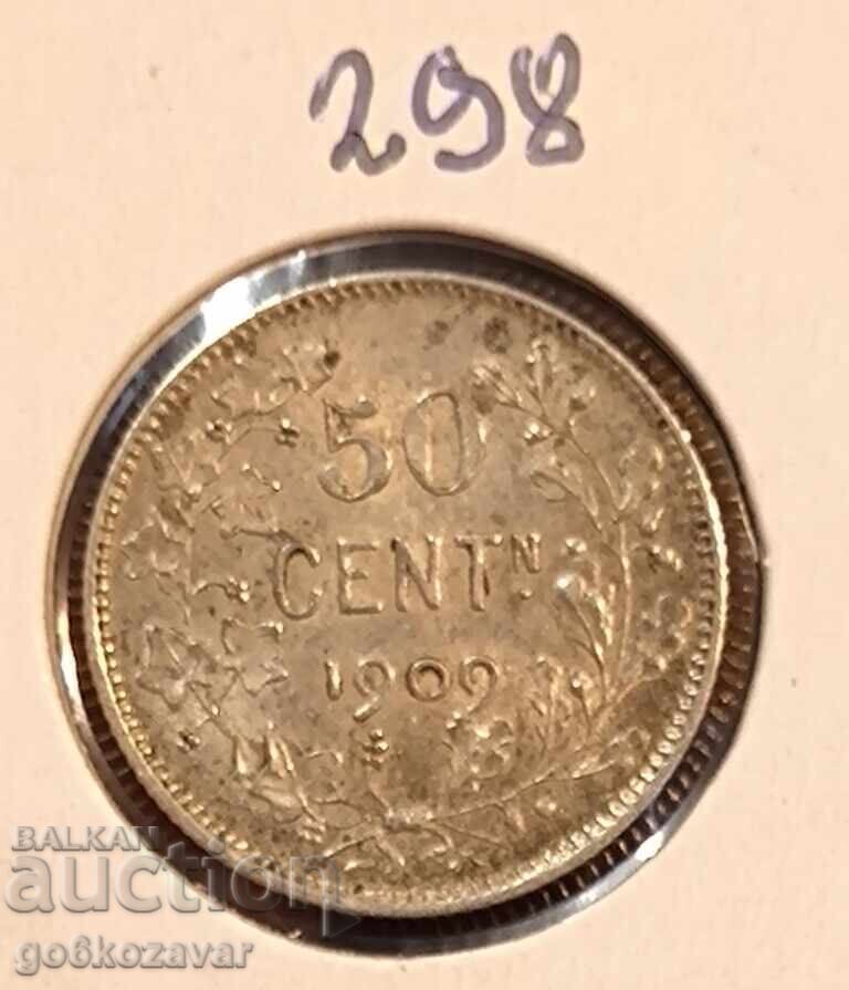 Belgium 50 centimes 1909 Silver UNC