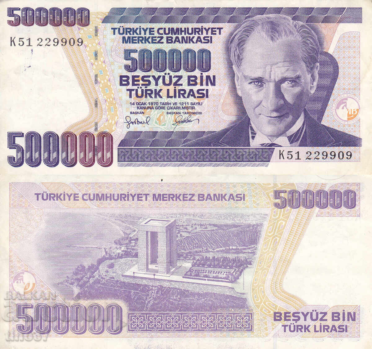 tino37 - TURKEY - 500,000 LIRA - 1970/98 - VF tino37 - TURKEY - 500,000 LIRA - 1970/98 - VF
