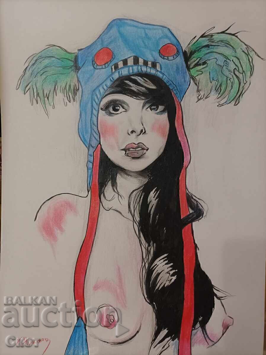 Drawing with ink and colored pencils Drawing with ink and colored pencils