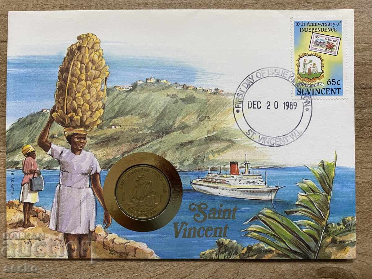 Plic poștal cu monedă /Numisbrief/ - Saint Vincent