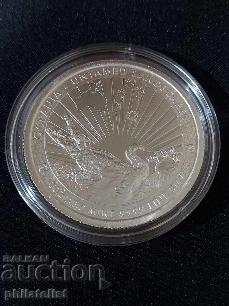 Tokelau 2024 - 5 dolari - Crocodil - 1 OZ , Monedă de argint