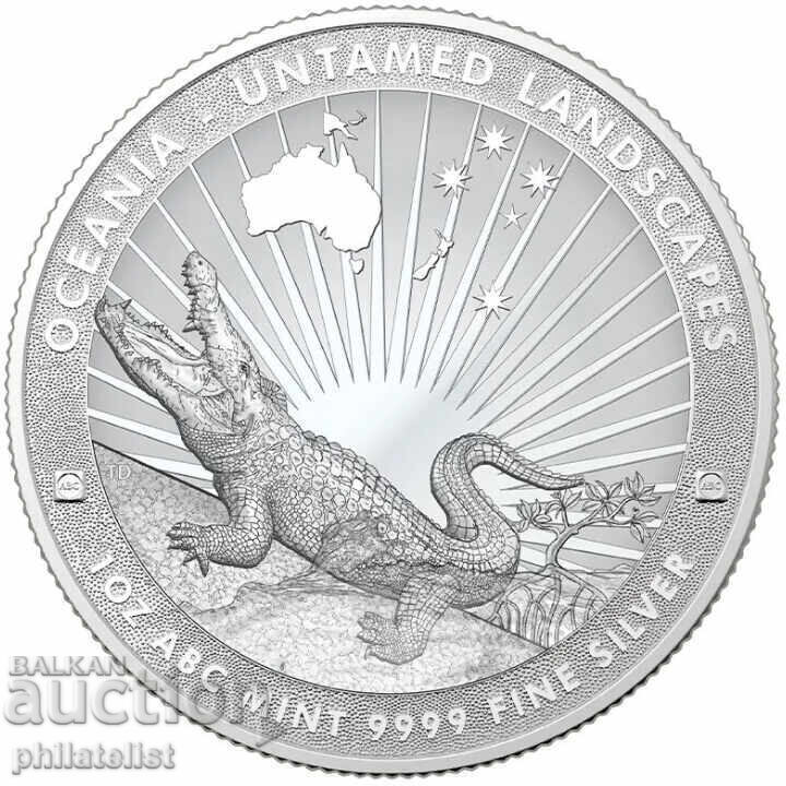 Tokelau 2024 - 5 dolari - Crocodil - 1 OZ , Monedă de argint