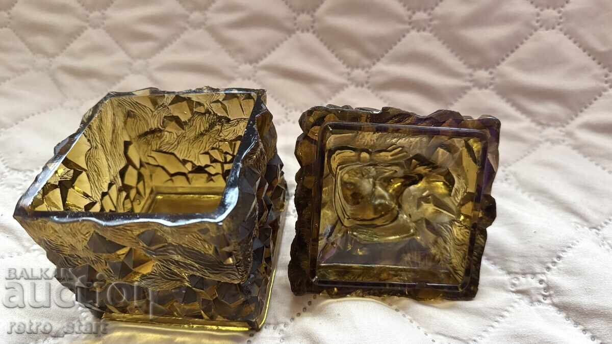 Παλιό χρωματιστό γυάλινο μπολ ζάχαρης - 6