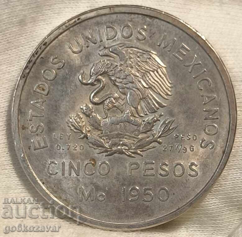 Mexico 5 Pesos 1950 Silver Jubilee Rare! RR UNC with price 180.00 BGN | € 92.03 Mexico 5 Pesos 1950 Silver Jubilee Rare! RR UNC with price 180.00 BGN | € 92.03