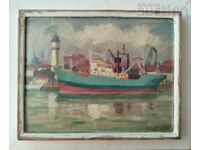 Painting, Burgas port, artist B. Kraev, 1970s.