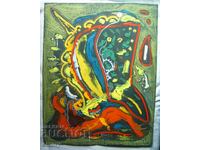 Abstract oil painting, mixed media, signed