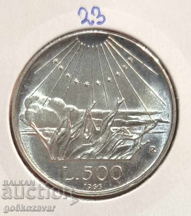 Italy 500 lire 1965 Silver! UNC