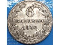 6 Kreuzer 1834 Baden Germania argint - rar