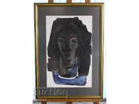 Painting Dechko Uzunov "Woman" Watercolor Signed Frame