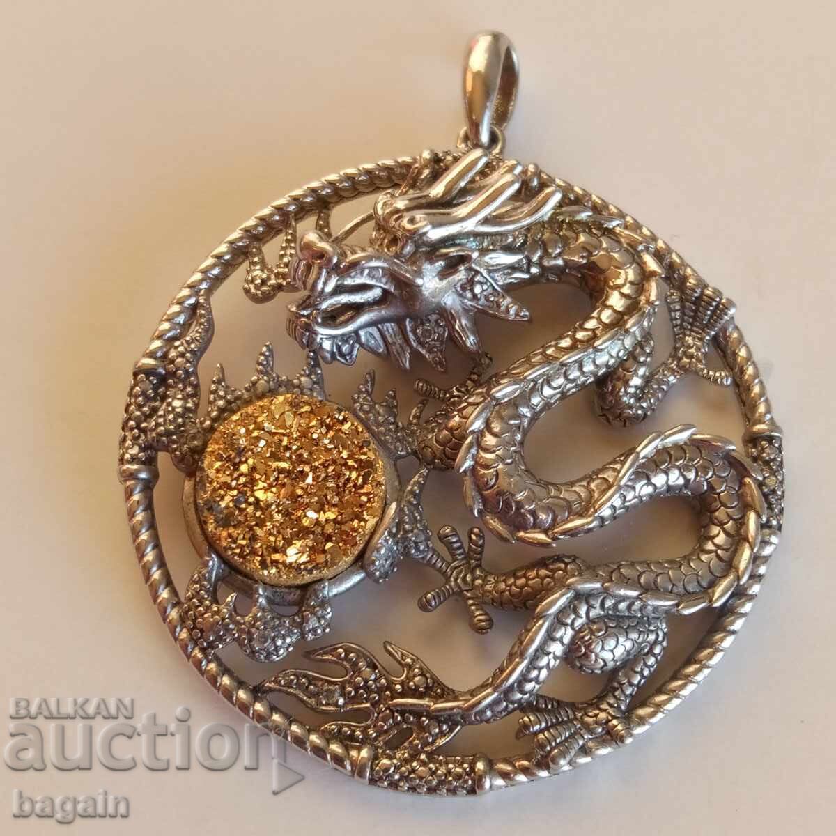 Unique dragon medallion. Silver.