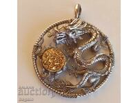 Unique dragon medallion. Silver.