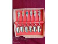 Dutch coffee spoons with inlaid tulips