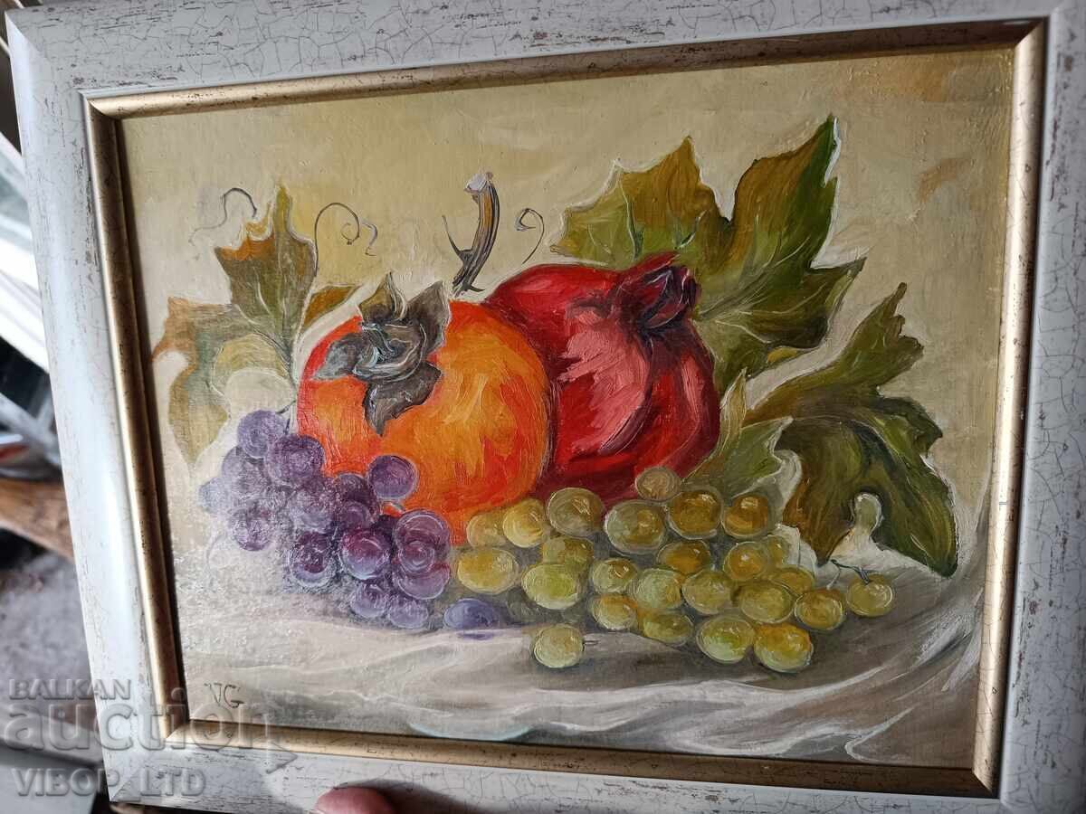 artist/painting "STILL LIFE"/oil/canvas/frame/signature