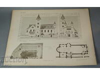 1900 Vienna Architectural lithograph of a church chapel