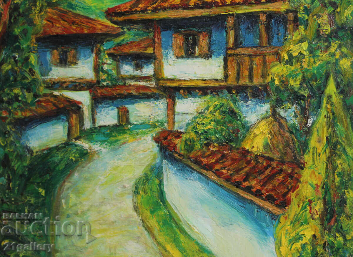 Nikolay Genchev Landscape with houses, oil paints, signed - 6 Nikolay Genchev Landscape with houses, oil paints, signed - 6