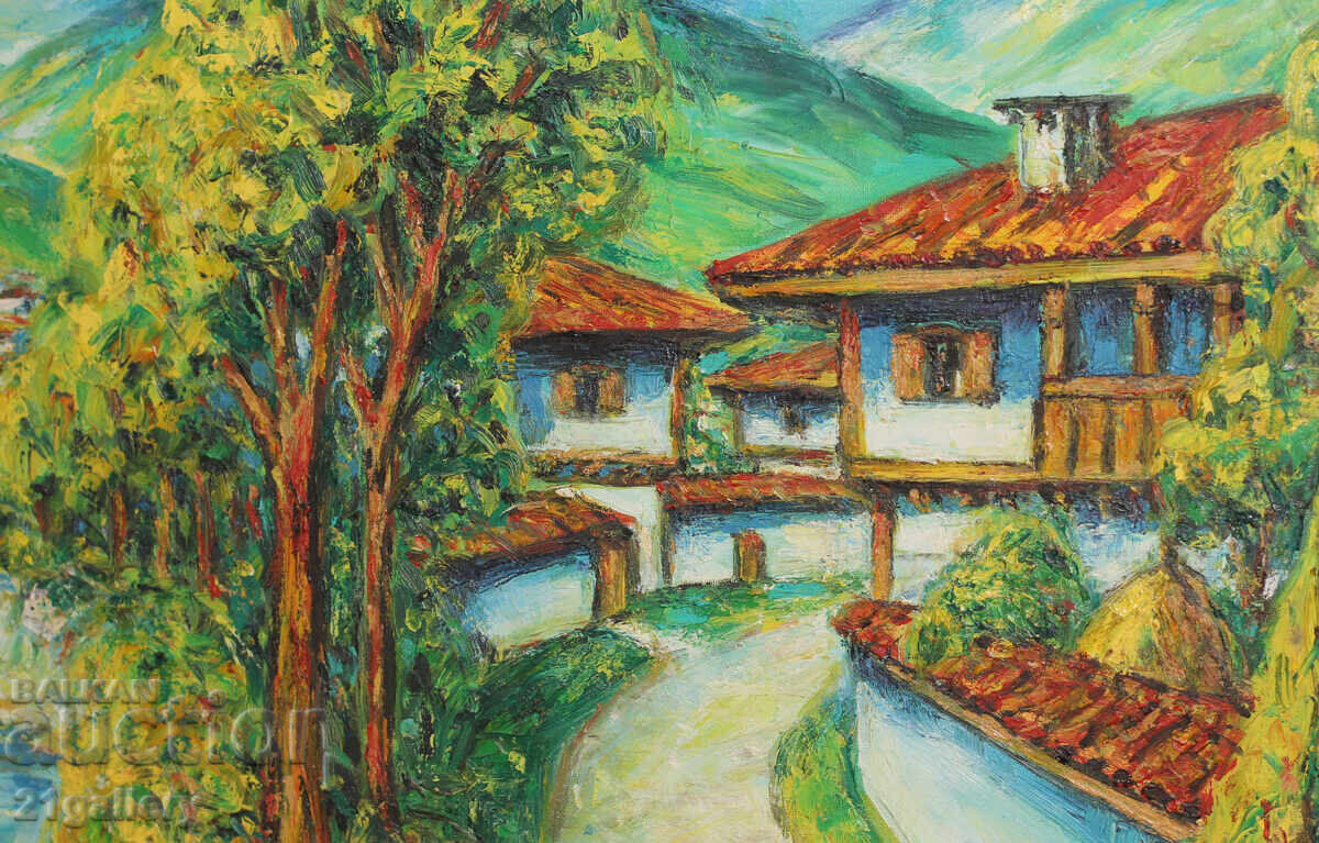 Nikolay Genchev Landscape with houses, oil paints, signed - 7 Nikolay Genchev Landscape with houses, oil paints, signed - 7