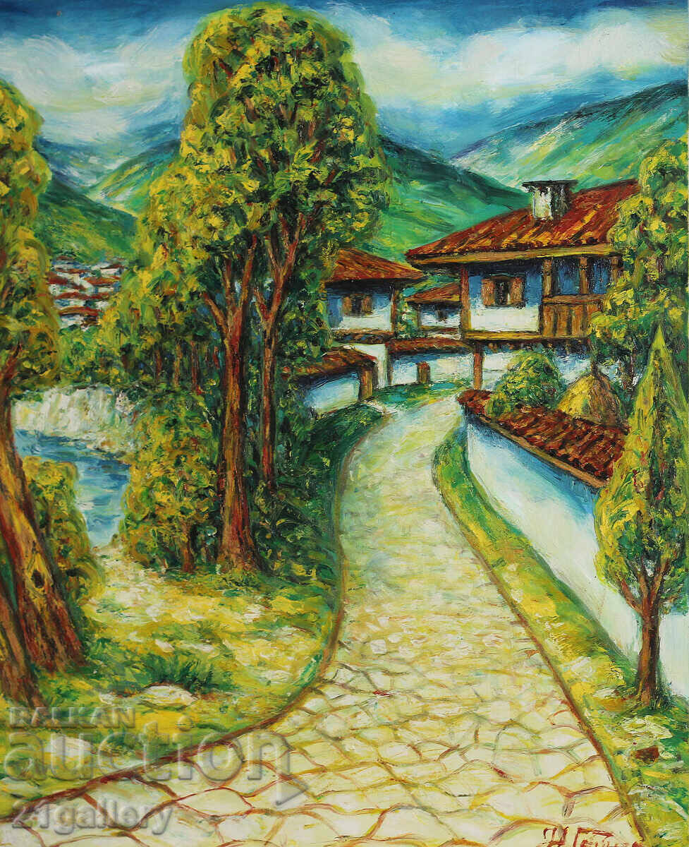 Nikolay Genchev Landscape with houses, oil paints, signed Nikolay Genchev Landscape with houses, oil paints, signed