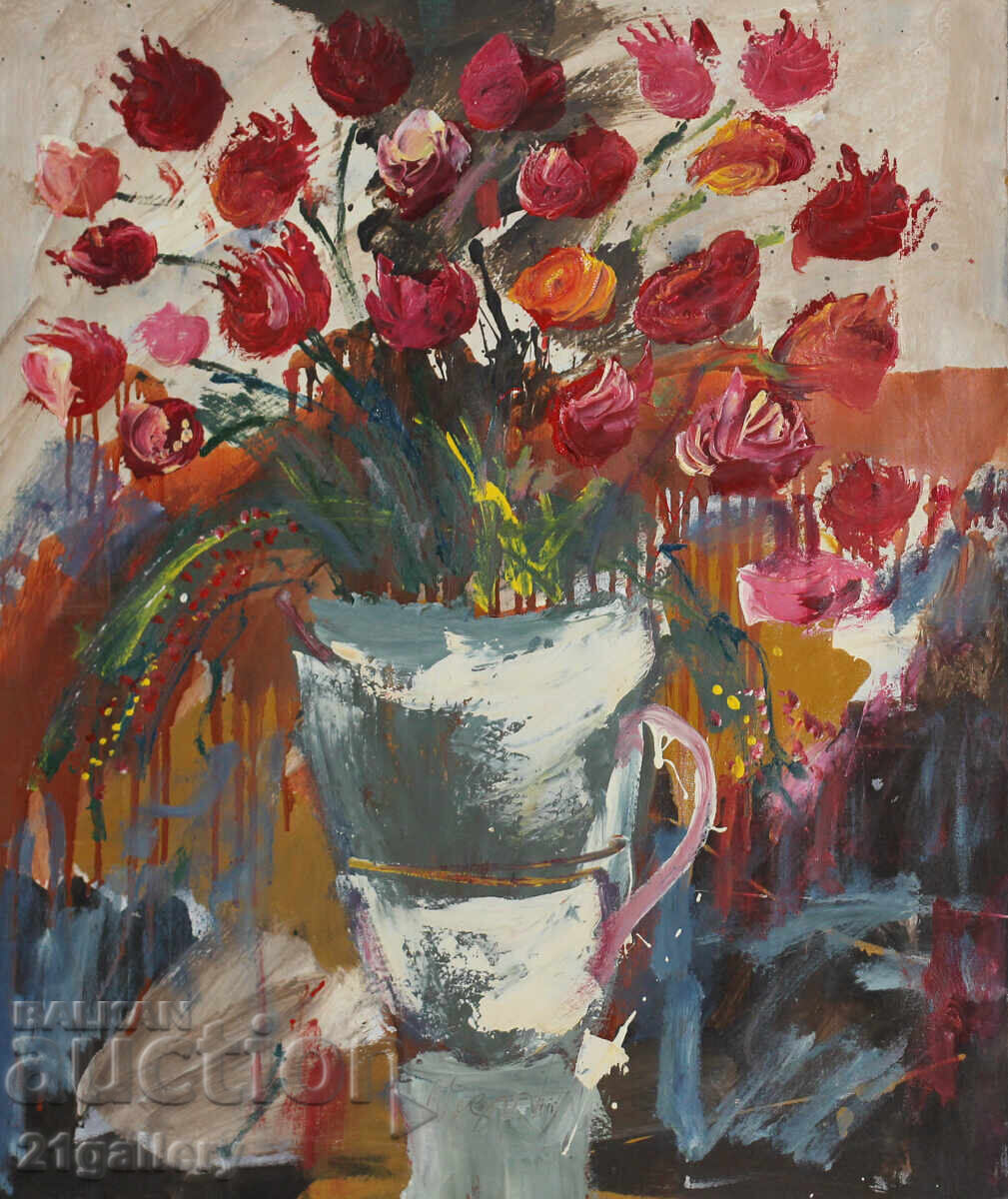 Still life vase with roses, oil paintings, signed with price 450.00 BGN | € 230.08 Still life vase with roses, oil paintings, signed with price 450.00 BGN | € 230.08