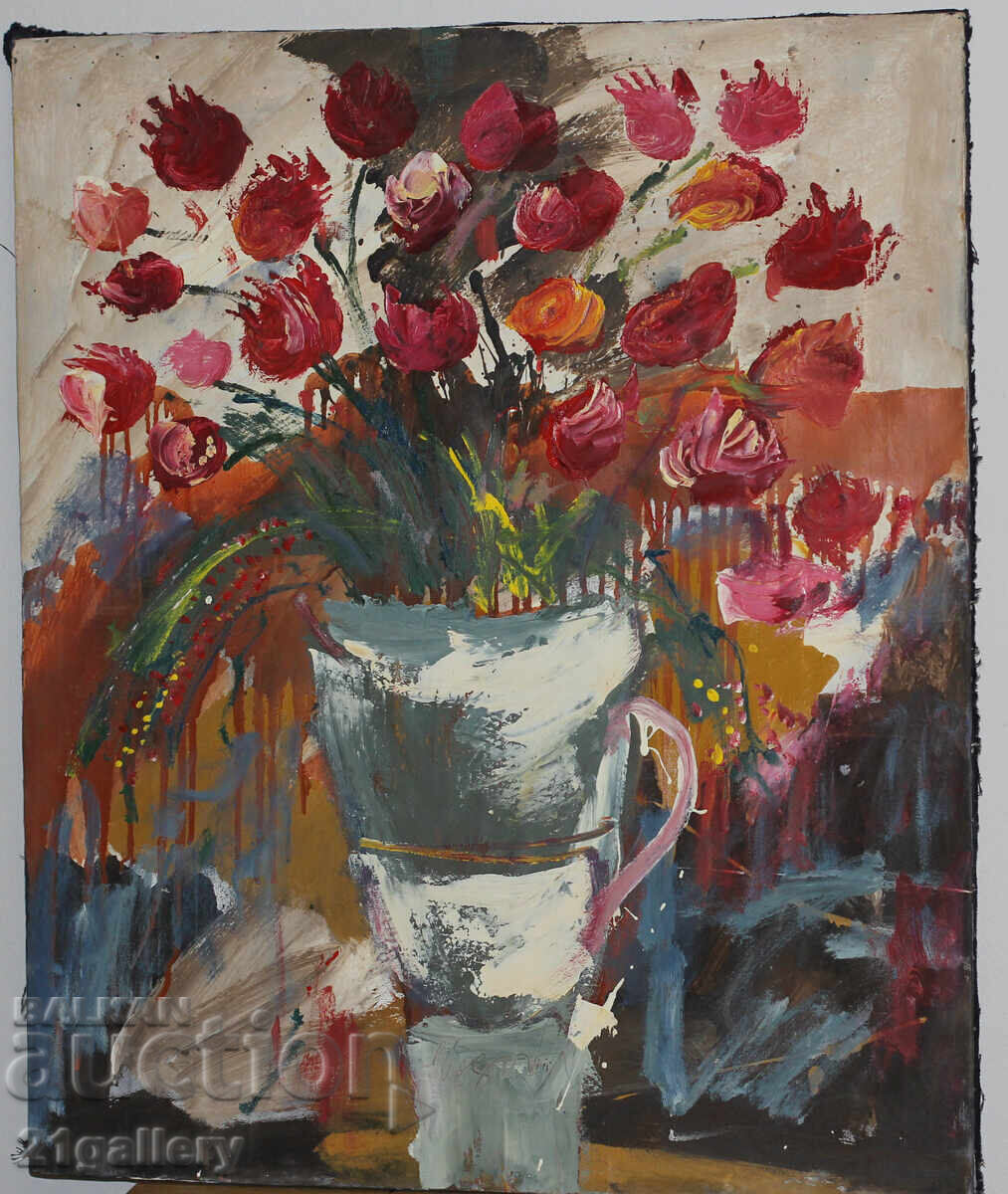 Auction Still life vase with roses, oil paintings, signed Auction Still life vase with roses, oil paintings, signed