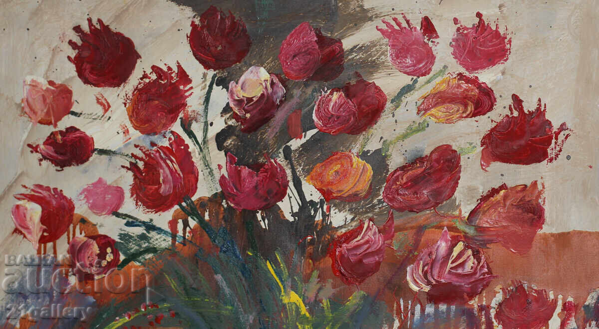 Delivery of Still life vase with roses, oil paintings, signed Delivery of Still life vase with roses, oil paintings, signed