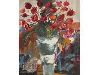 Still life vase with roses, oil paintings, signed