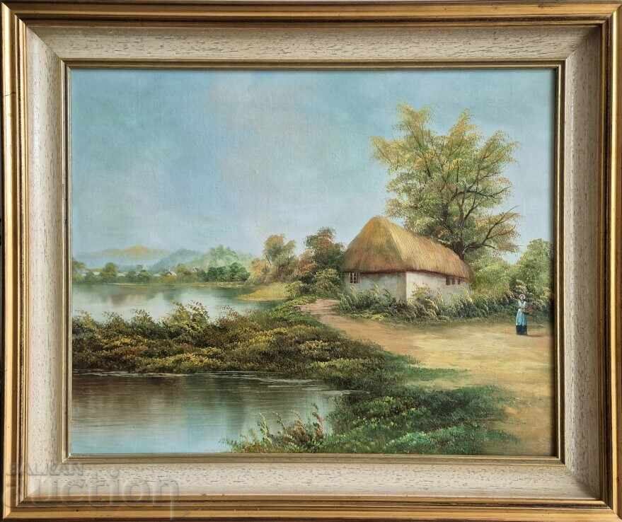 Beautiful painting Pastoral landscape by Fellows in oil paints Beautiful painting Pastoral landscape by Fellows in oil paints