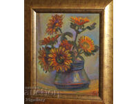 Still life vase with flowers, oil paints, signed