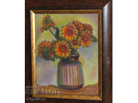 Still life vase with flowers, oil paints, signed