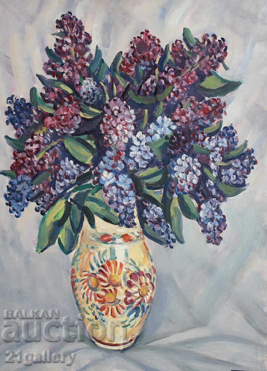 Prof. Stoyan Domuschiev (1935-2021) Still Life with Lilacs with price 1000.00 BGN | € 511.29 Prof. Stoyan Domuschiev (1935-2021) Still Life with Lilacs with price 1000.00 BGN | € 511.29